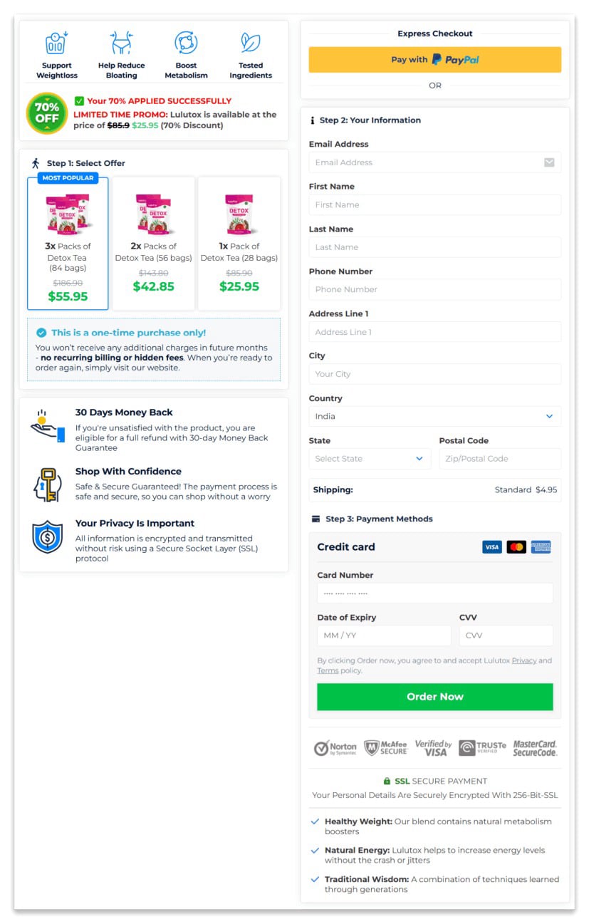 Lulutox Detox Tea Secure Checkout Page